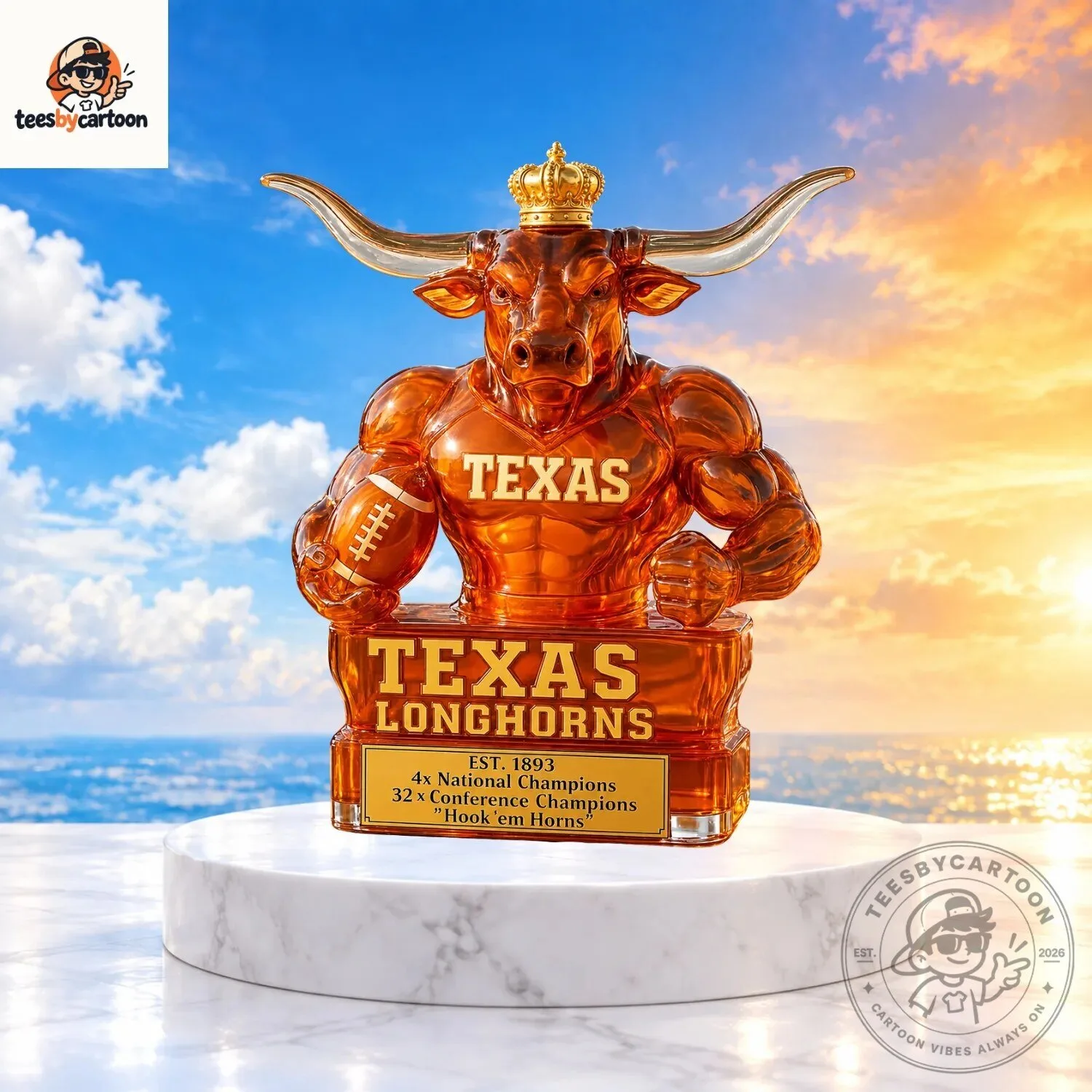 Texas Longhorns Football Amber Bull Mascot Whiskey Decanter 3 Texas Longhorns Football Amber Bull Mascot Whiskey Decanter