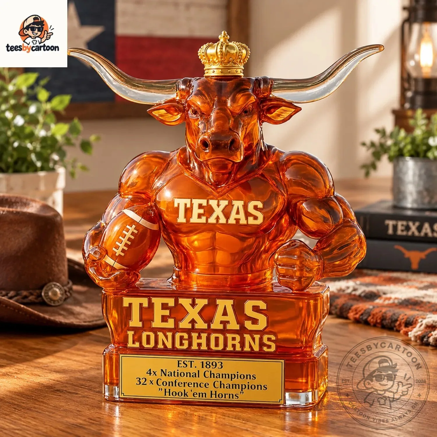 Texas Longhorns Football Amber Bull Mascot Whiskey Decanter 4 Texas Longhorns Football Amber Bull Mascot Whiskey Decanter