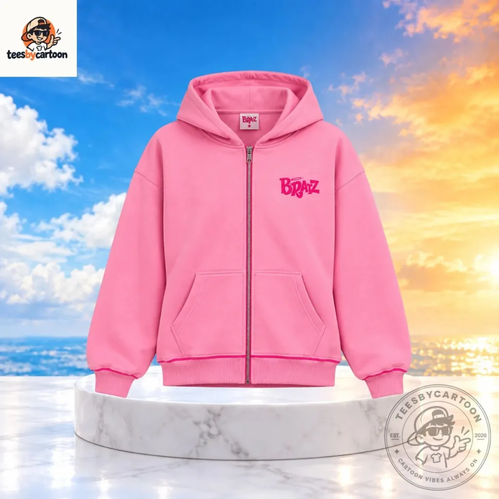 Cute Y2K Bratz Doll Pink Zip-Up Hoodie Cute Y2K Bratz Doll Pink Zip-Up Hoodie