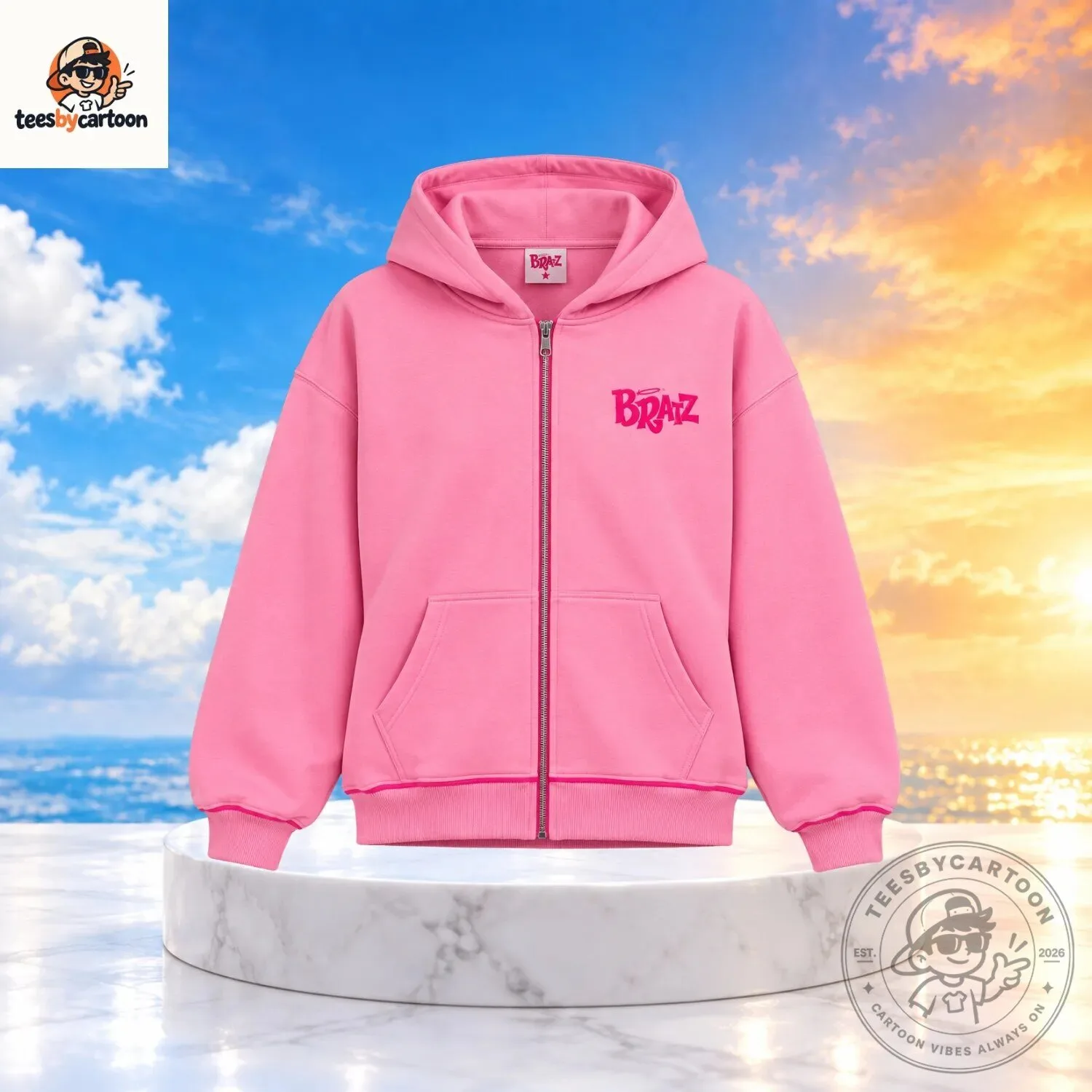 Cute Y2K Bratz Doll Pink Zip-Up Hoodie 3 Cute Y2K Bratz Doll Pink Zip-Up Hoodie