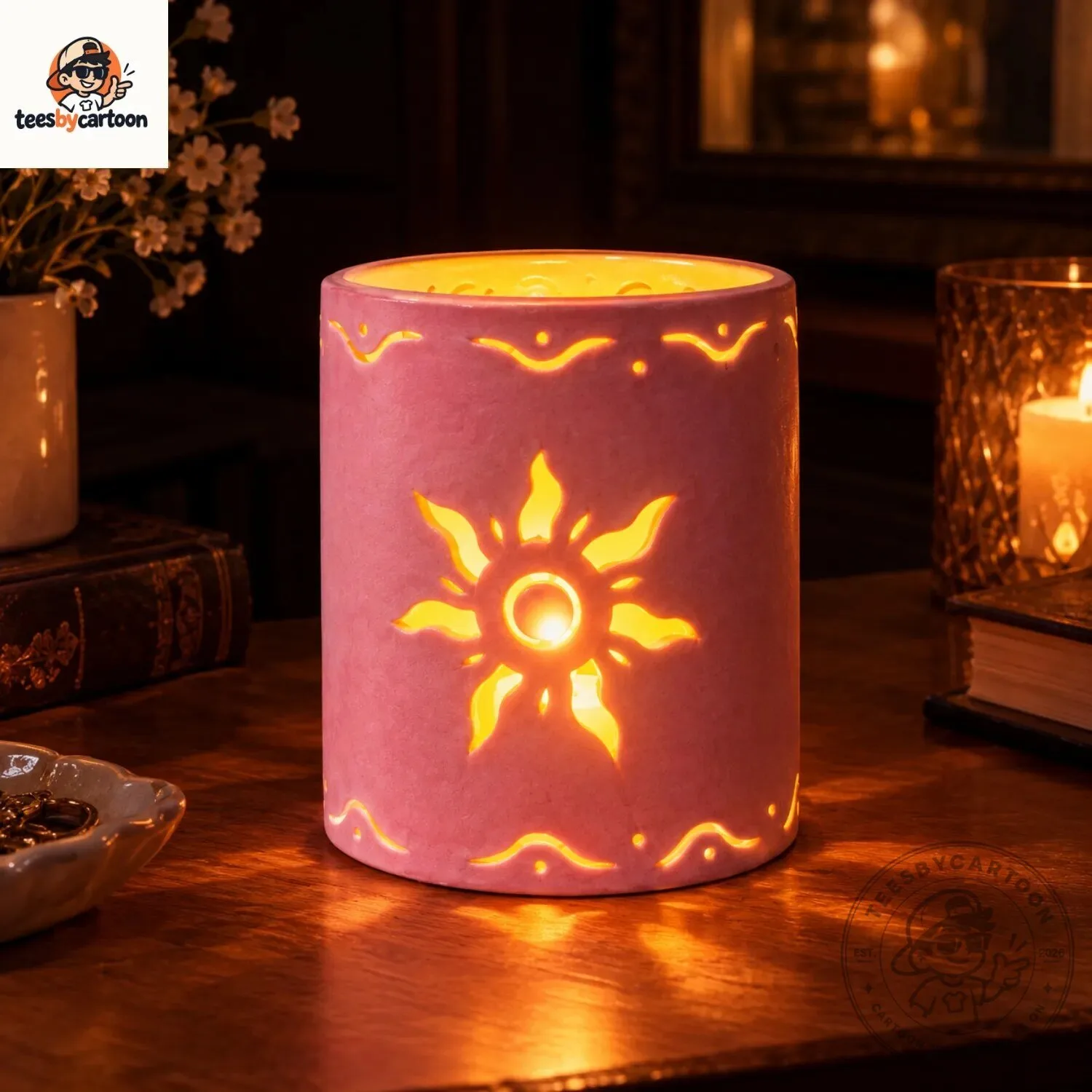 Tangled Rapunzel Sun Symbol Pink Candle Holder 3 Tangled Rapunzel Sun Symbol Pink Candle Holder