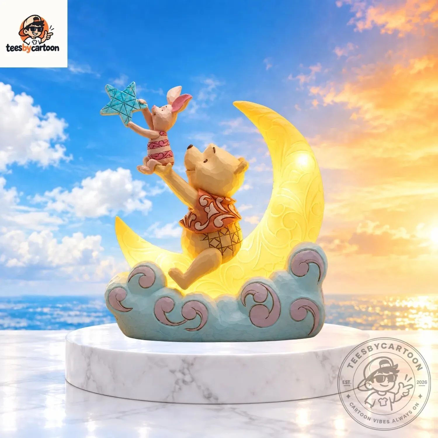 Winnie The Pooh And Piglet On Crescent Moon LED Figurine