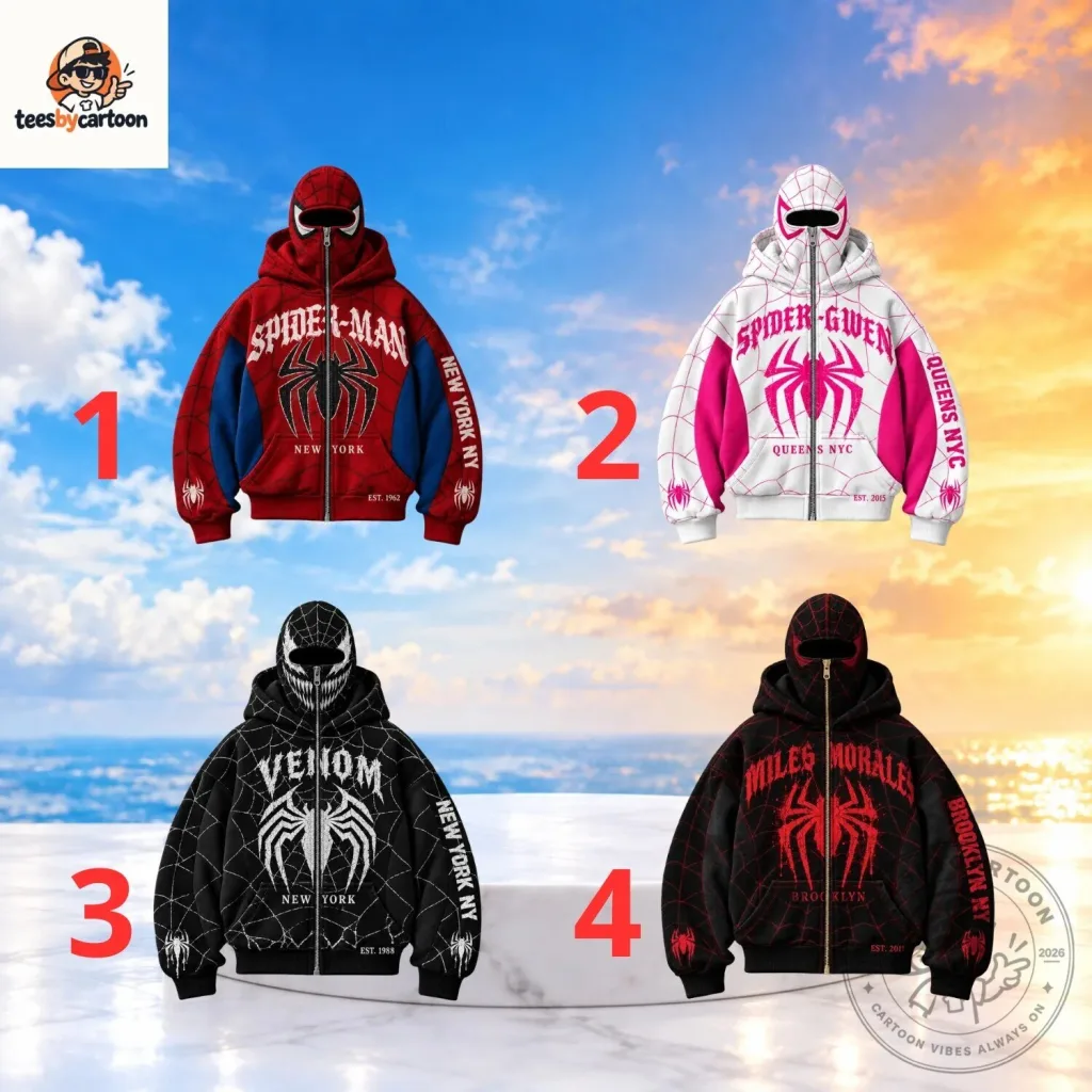 Spider-Man Cosplay Zip Up Face Mask Hoodie Spider-Man Cosplay Zip Up Face Mask Hoodie