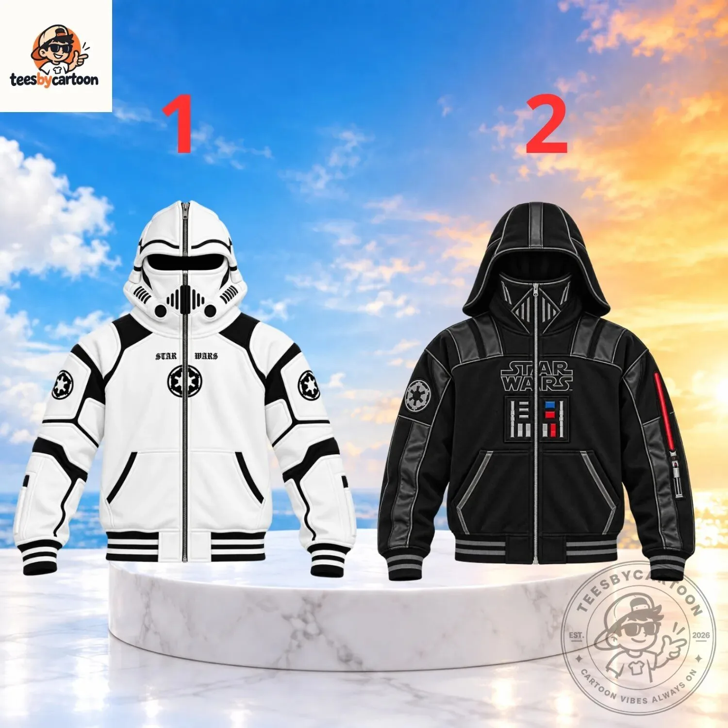 Star Wars Stormtrooper & Darth Vader Full Face Mask Zip Up Hoodie