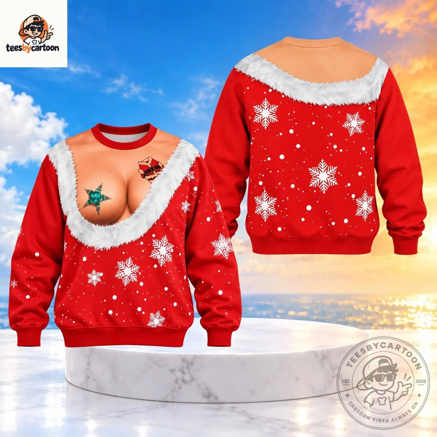 Funny Ugly Christmas Bikini Cleavage Sweatshirt 4 Funny Ugly Christmas Bikini Cleavage Sweatshirt