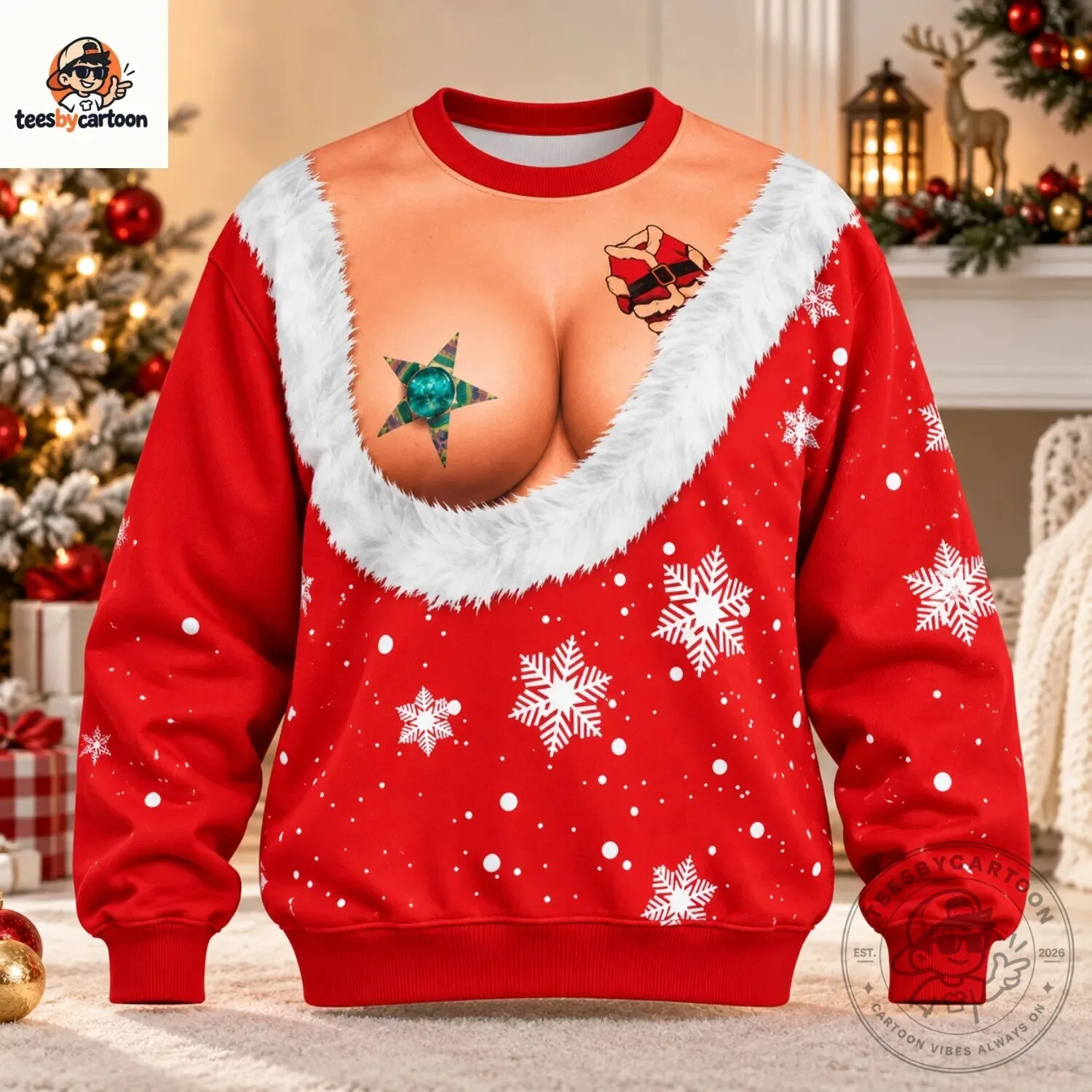 Funny Ugly Christmas Bikini Cleavage Sweatshirt 5 Funny Ugly Christmas Bikini Cleavage Sweatshirt