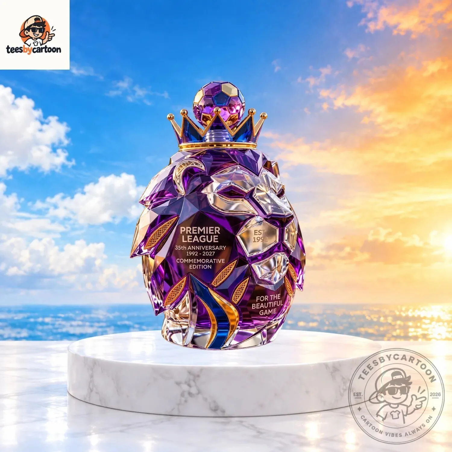 Premier League 35th Anniversary 1992-2027 Commemorative Edition Purple Lion Head Whiskey Decanter
