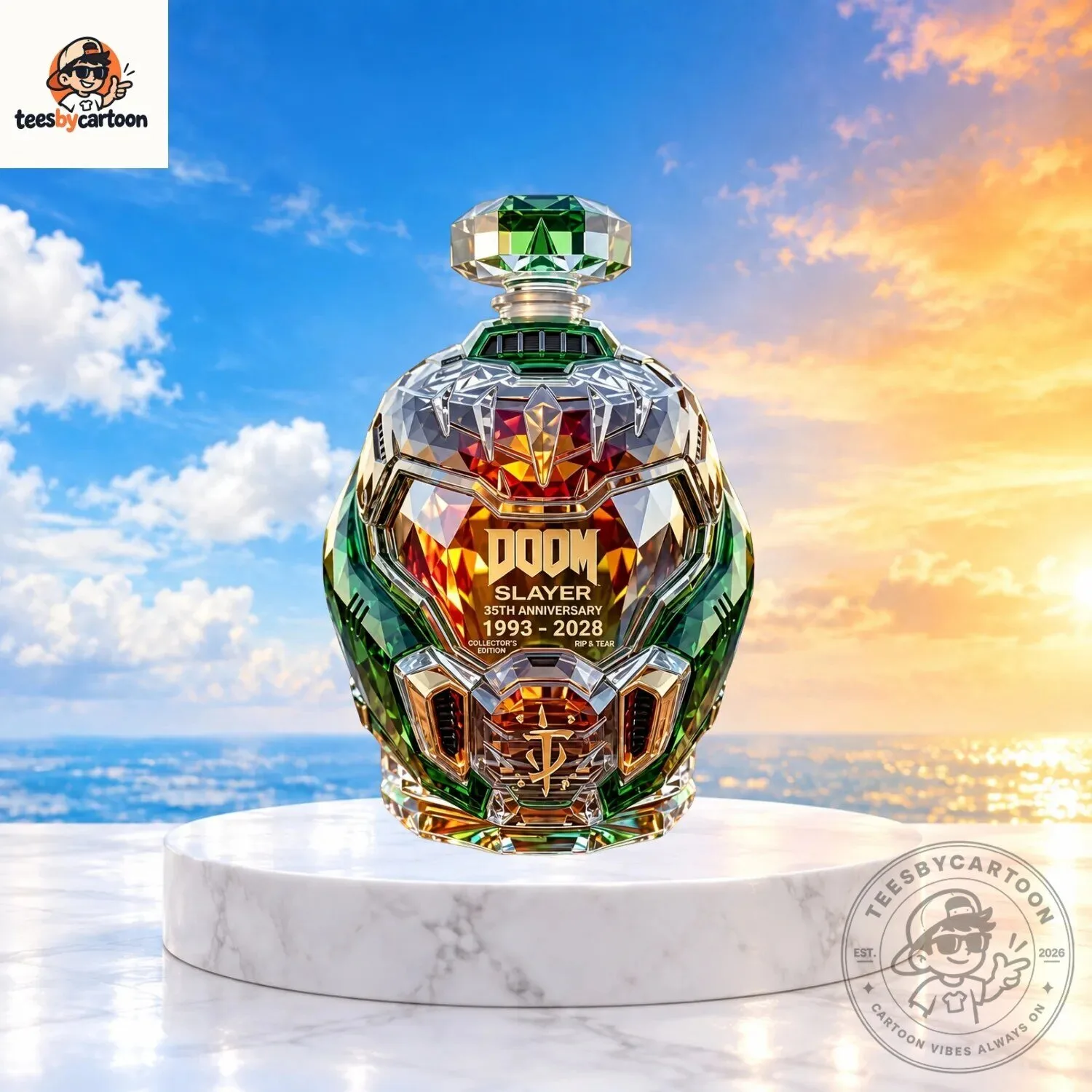 DOOM Slayer 35th Anniversary 1993-2028 Collector's Edition Green Helmet Whiskey Decanter 4 DOOM Slayer 35th Anniversary 1993-2028 Collector