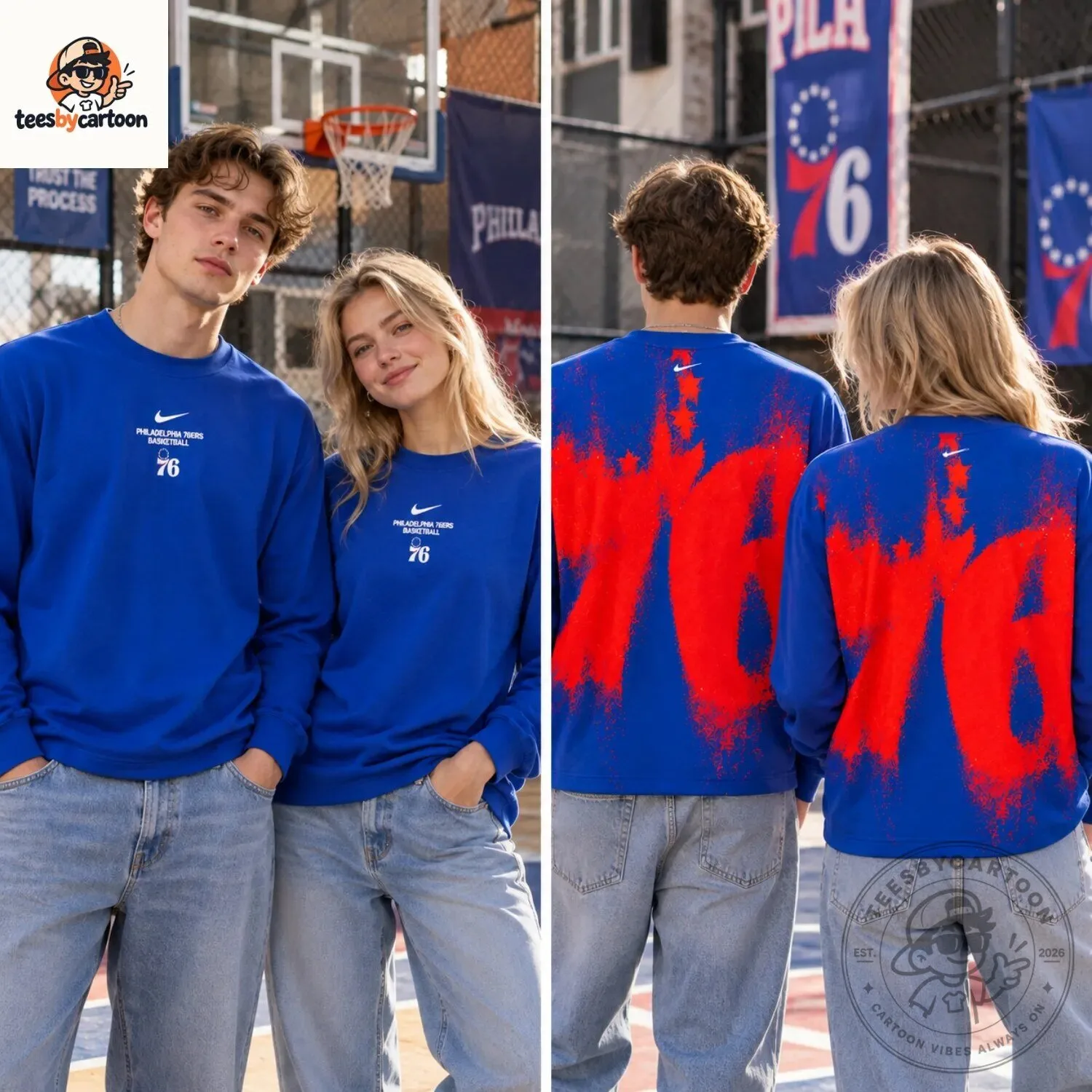 Nike NBA Philadelphia 76ers Basketball Blue Red Splash Graphic Long Sleeve Crewneck Sweatshirt 5 Nike NBA Philadelphia 76ers Basketball Blue Red Splash Graphic Long Sleeve Crewneck Sweatshirt