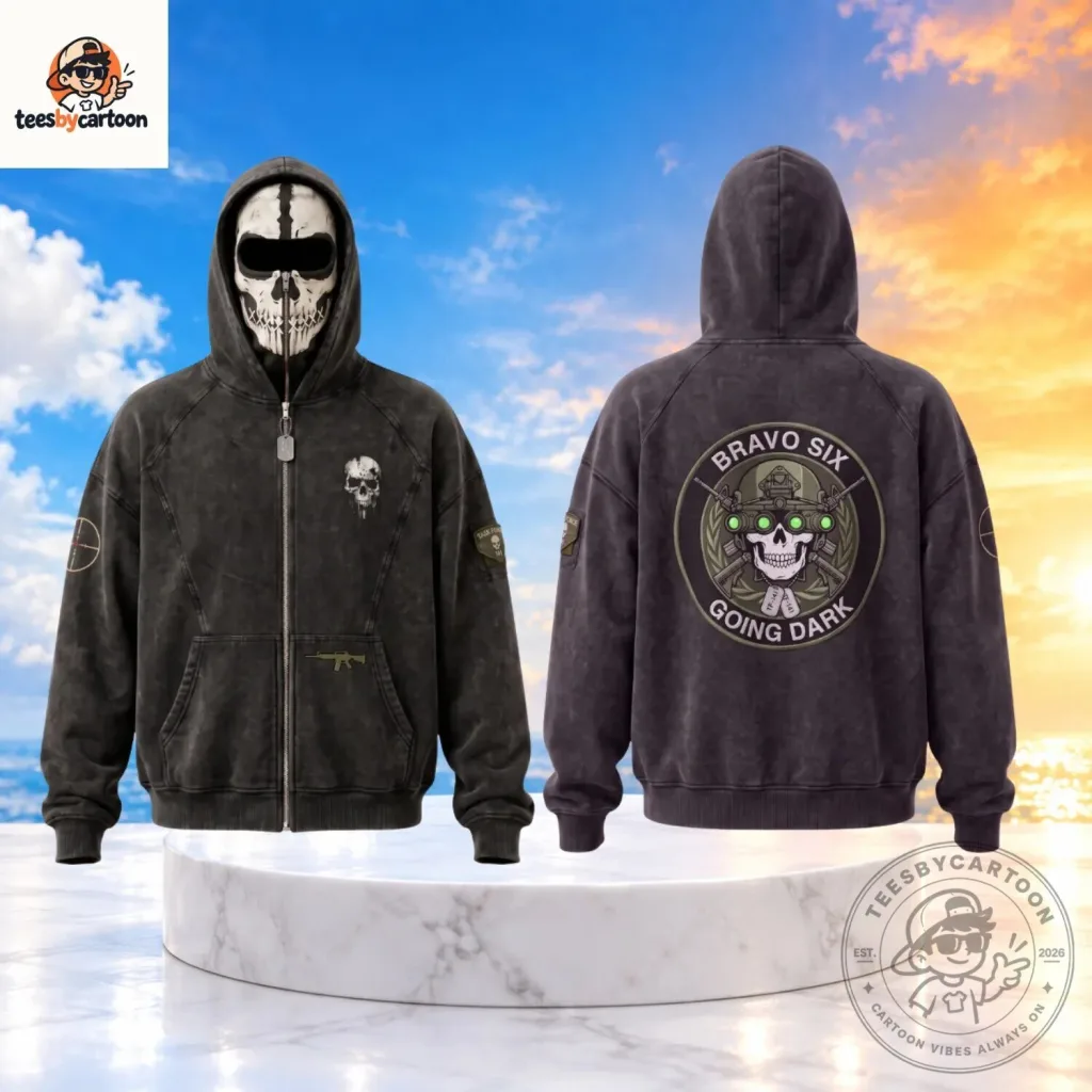 Call of Duty Ghost Bravo Six Going Dark Skull Mask Zip Up Hoodie Call of Duty Ghost Bravo Six Going Dark Skull Mask Zip Up Hoodie