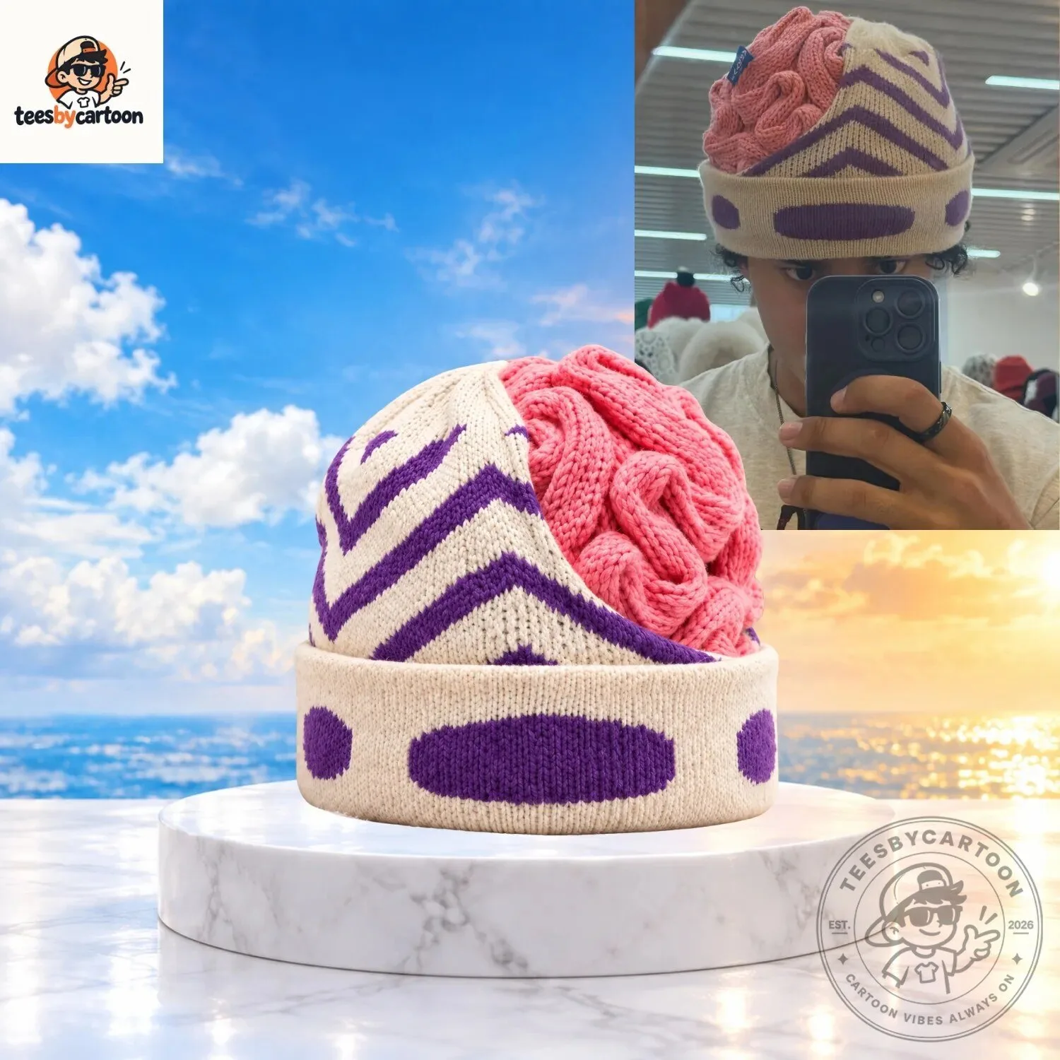 ARKYVE Powerpuff Girls Mojo Jojo Evil Genius Exposed Brain Crochet Beanie Hat 2 ARKYVE Powerpuff Girls Mojo Jojo Evil Genius Exposed Brain Crochet Beanie Hat