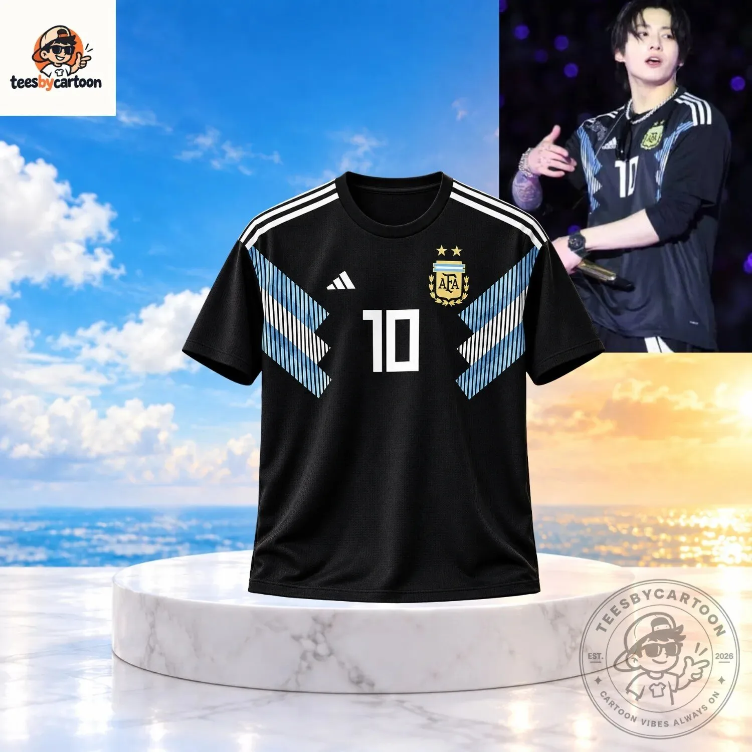 BTS Jungkook Worn Argentina Number 10 Messi Black Soccer Jersey Shirt 3 BTS Jungkook Worn Argentina Number 10 Messi Black Soccer Jersey Shirt