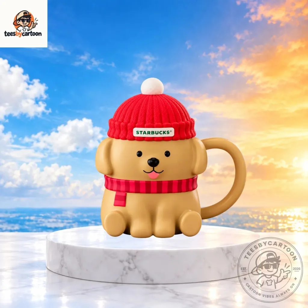 Starbucks Christmas Golden Retriever Dog Ceramic Mug With Red Beanie Hat Starbucks Christmas Golden Retriever Dog Ceramic Mug With Red Beanie Hat