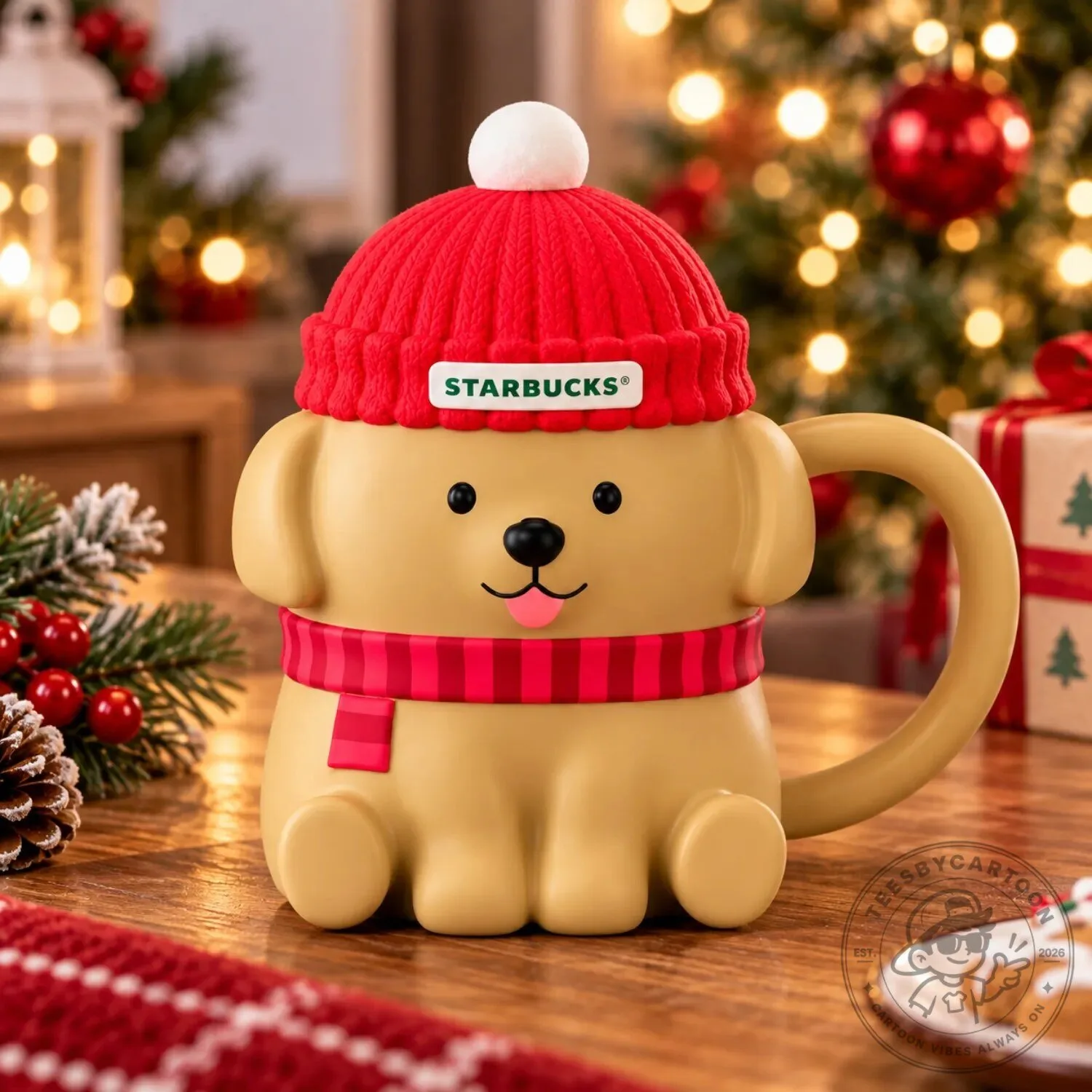 Starbucks Christmas Golden Retriever Dog Ceramic Mug With Red Beanie Hat 3 Starbucks Christmas Golden Retriever Dog Ceramic Mug With Red Beanie Hat