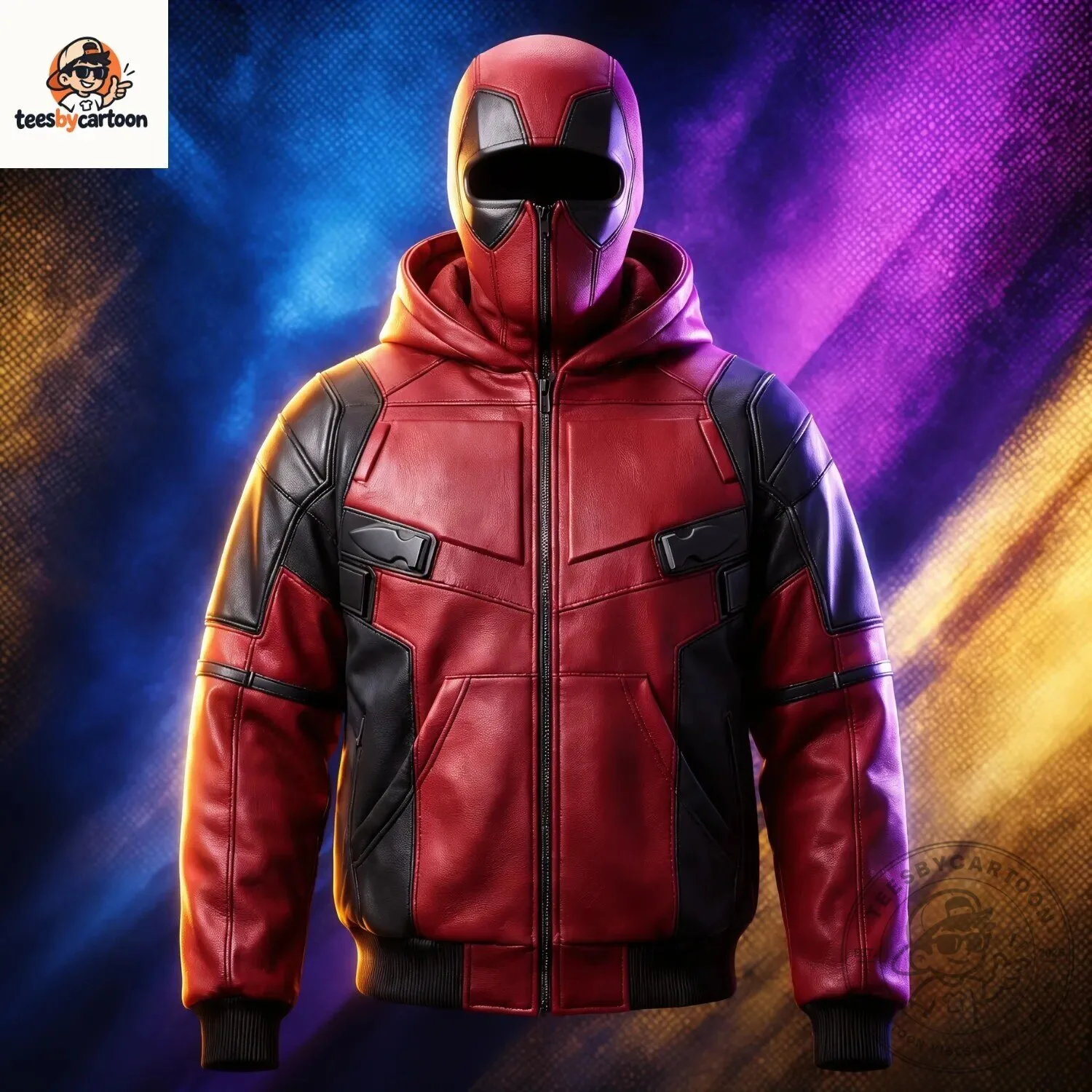 Marvel Deadpool Wade Wilson Cosplay Leather Bomber Jacket With Hood 5 Marvel Deadpool Wade Wilson Cosplay Leather Bomber Jacket With Hood